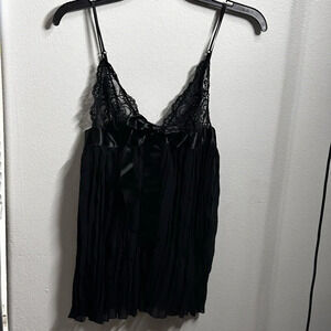 Victoria’s Secret Womens Nightgown Small‎ Black Satin Lace V Neck Spaghetti